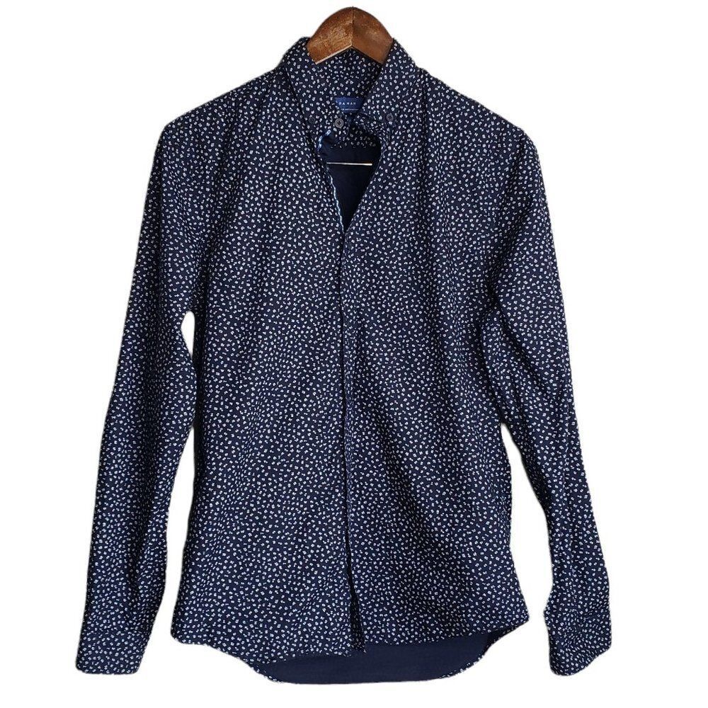 Zara Man slim fit navy liberty floral button down long sleeve shirt